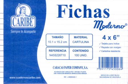 PAQUETE DE FICHAS RAYADAS 4x6' x 100 UNIDADES REF. N45S226T10